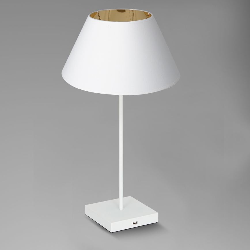 Candeeiro de mesa com conector USB 1xE27/60W/230V branco
