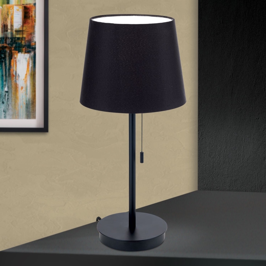 Candeeiro de mesa com porta USB LUDWIG 1xE27/40W/230V 50 cm preto