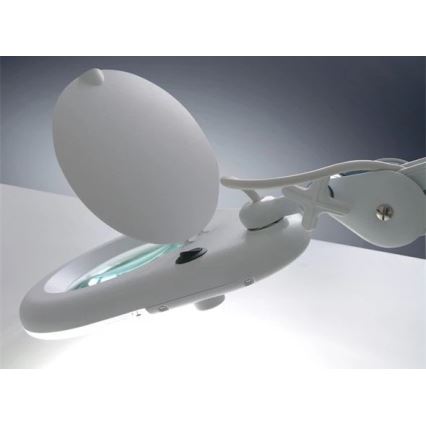 Candeeiro de mesa LED com lupa LED/9W/230V branco/cromado brilhante