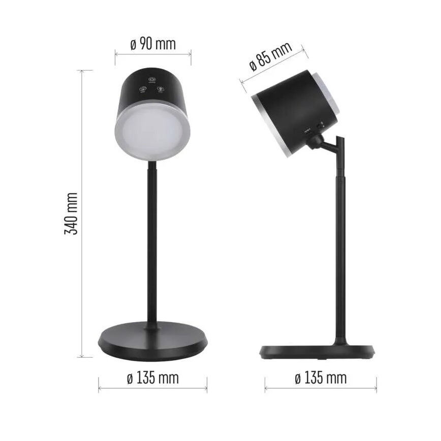 Candeeiro de mesa LED com regulação 4em1 LED/6W/3,7V 3000K/4000K/6500K 1500mAh preto