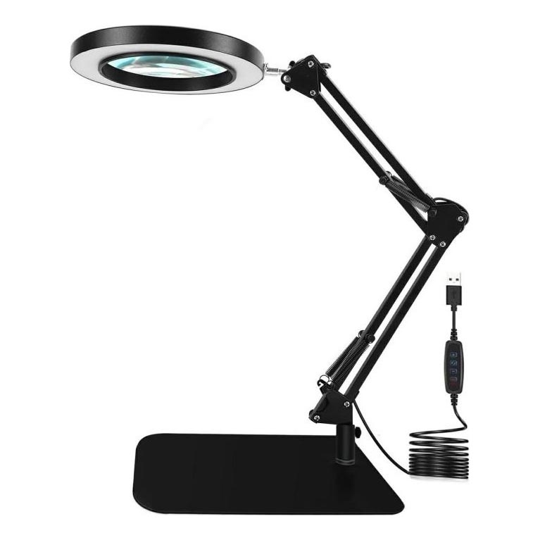 Candeeiro de mesa LED com regulação com uma lupa LED/11W/5V 3000-6000K preto