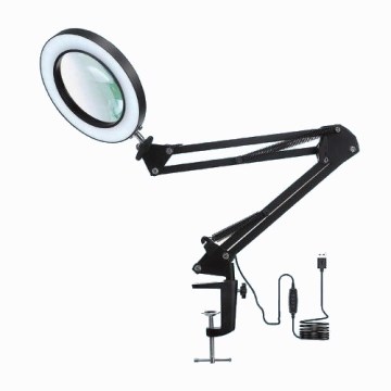 Candeeiro de mesa LED com regulação com uma lupa LED/22W/5V 4000-6000K preto