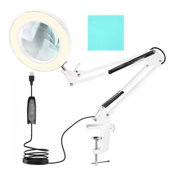 Candeeiro de mesa LED com regulação com uma lupa LED/6W/5V 3000K/4000K/6000K branco