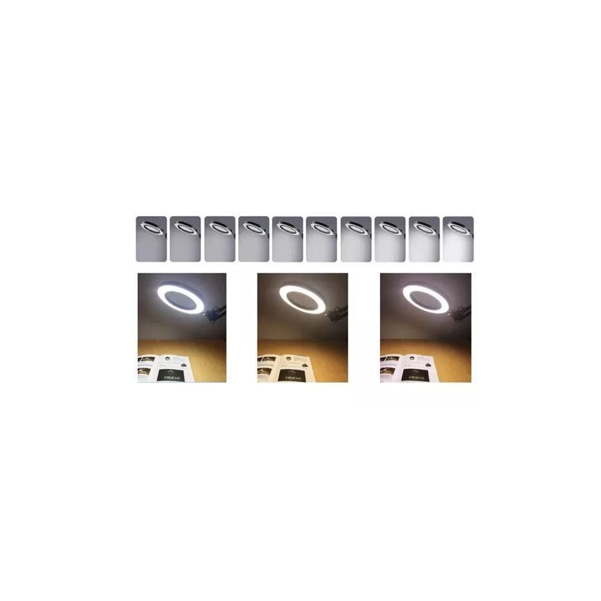 Candeeiro de mesa LED com regulação com uma lupa LED/6W/5V 3000K/4000K/6000K preto