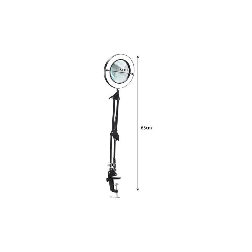 Candeeiro de mesa LED com regulação com uma lupa LED/6W/5V 3000K/4000K/6000K preto