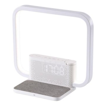 Candeeiro de mesa LED com regulação, despertador e carregamento sem fios LED/18W/230V branco