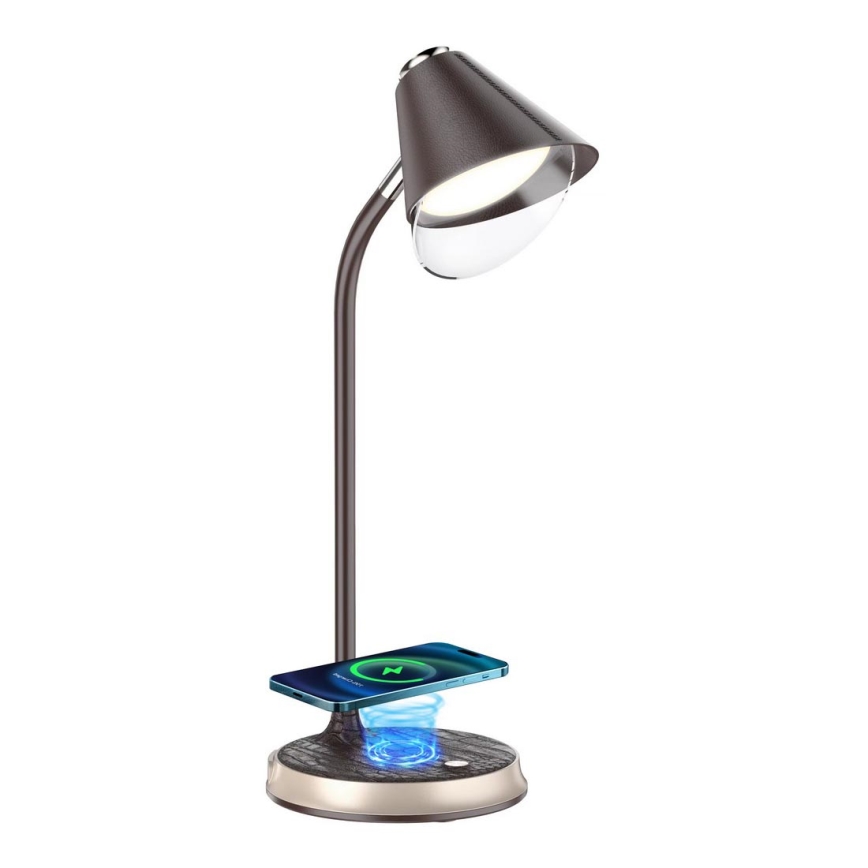Candeeiro de mesa LED com regulação e carregamento sem fios FINCH LED/9W/12/230V castanho/dourada