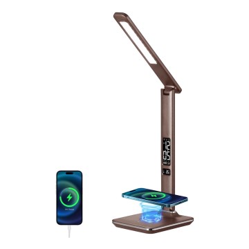 Candeeiro de mesa LED com regulação e carregamento sem fios LED/8,5W/230V castanho