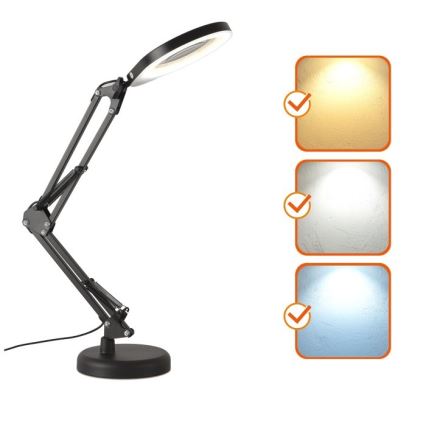 Candeeiro de mesa LED com regulação e uma lupa 2em1 AURIQ LOUPE LED/10W/5V 3000/4000/6500K preto