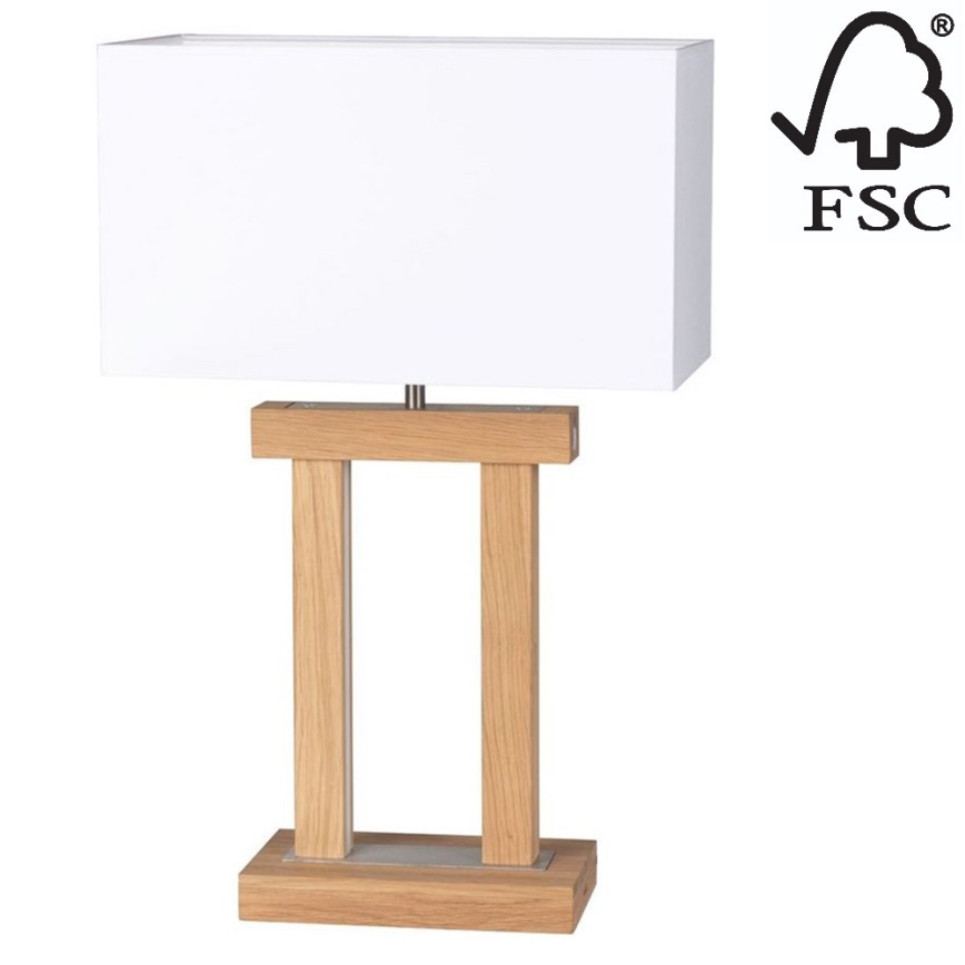 Candeeiro de mesa LED com regulação HAKON 1xE27/40W+2xLED/7,5W/230V 55 cm carvalho – FSC certificado