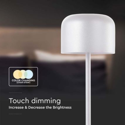 LED Candeeiro de mesa tácil recarregável com regulação LED/1,5W/5V 2700-5700K IP54 2200 mAh branco