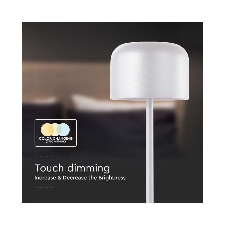 LED Candeeiro de mesa tácil recarregável com regulação LED/1,5W/5V 2700-5700K IP54 2200 mAh branco