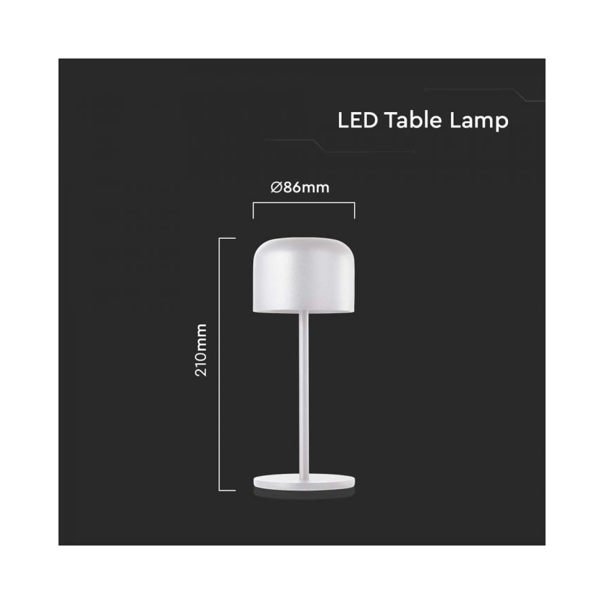 LED Candeeiro de mesa tácil recarregável com regulação LED/1,5W/5V 2700-5700K IP54 2200 mAh branco