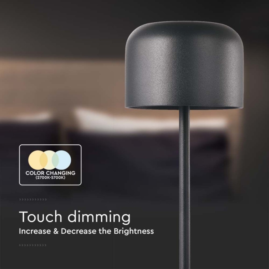 LED Candeeiro de mesa tácil recarregável com regulação LED/1,5W/5V 2700-5700K IP54 2200 mAh preto