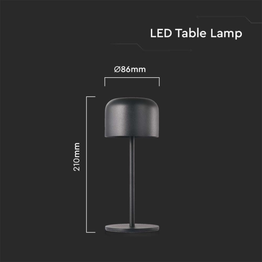 LED Candeeiro de mesa tácil recarregável com regulação LED/1,5W/5V 2700-5700K IP54 2200 mAh preto