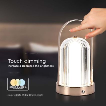 LED Candeeiro de mesa tácil recarregável com regulação LED/1W/5V 3000-6000K 1800 mAh cobre