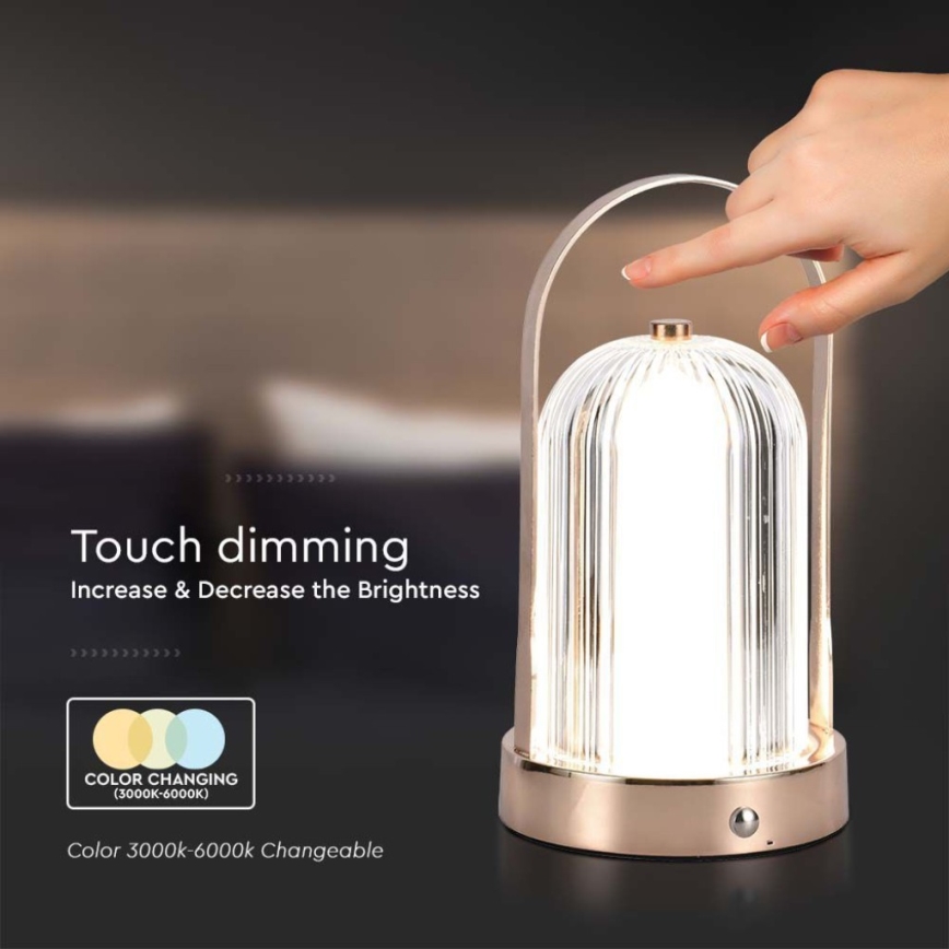 LED Candeeiro de mesa tácil recarregável com regulação LED/1W/5V 3000-6000K 1800 mAh cobre