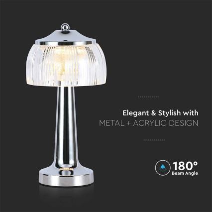 Candeeiro de mesa tátil LED com regulação LED/1W/5V 3000-6000K 1800 mAh cromado brilhante