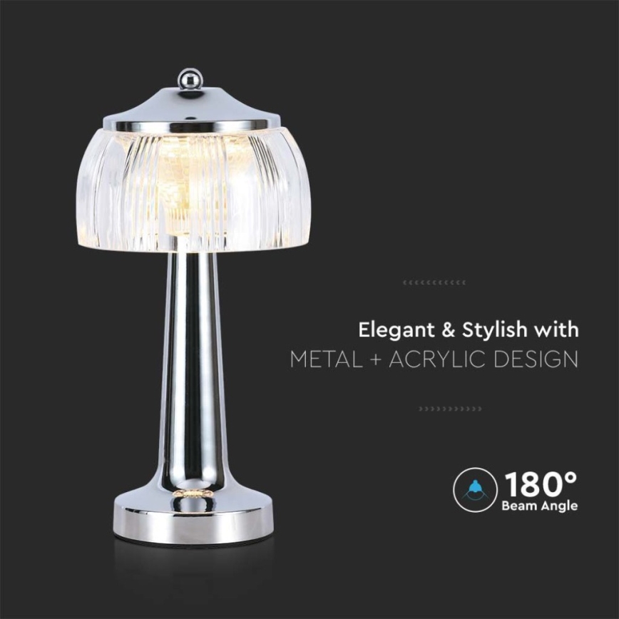 Candeeiro de mesa tátil LED com regulação LED/1W/5V 3000-6000K 1800 mAh cromado brilhante