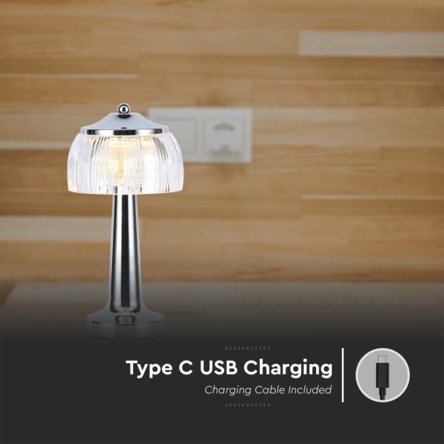 Candeeiro de mesa tátil LED com regulação LED/1W/5V 3000-6000K 1800 mAh cromado brilhante