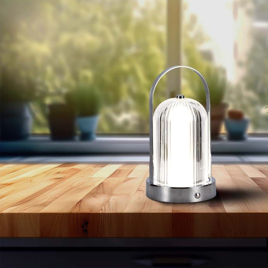 Candeeiro de mesa tátil LED com regulação LED/1W/5V 3000-6000K 1800 mAh cromado mate