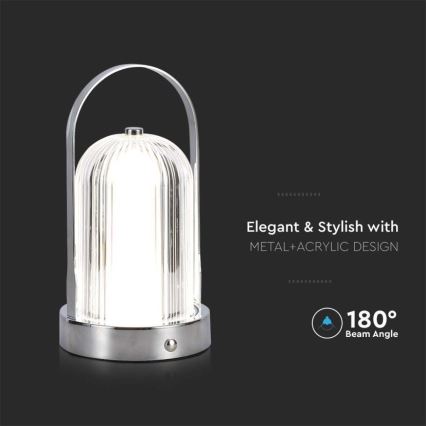 Candeeiro de mesa tátil LED com regulação LED/1W/5V 3000-6000K 1800 mAh cromado mate