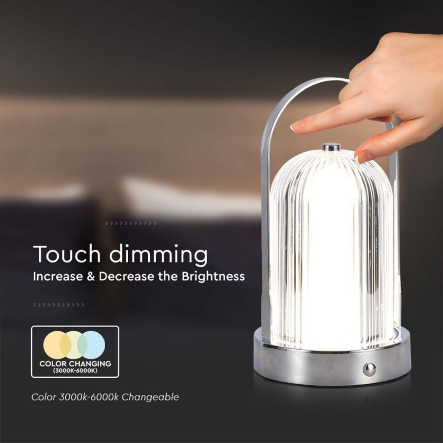 Candeeiro de mesa tátil LED com regulação LED/1W/5V 3000-6000K 1800 mAh cromado mate