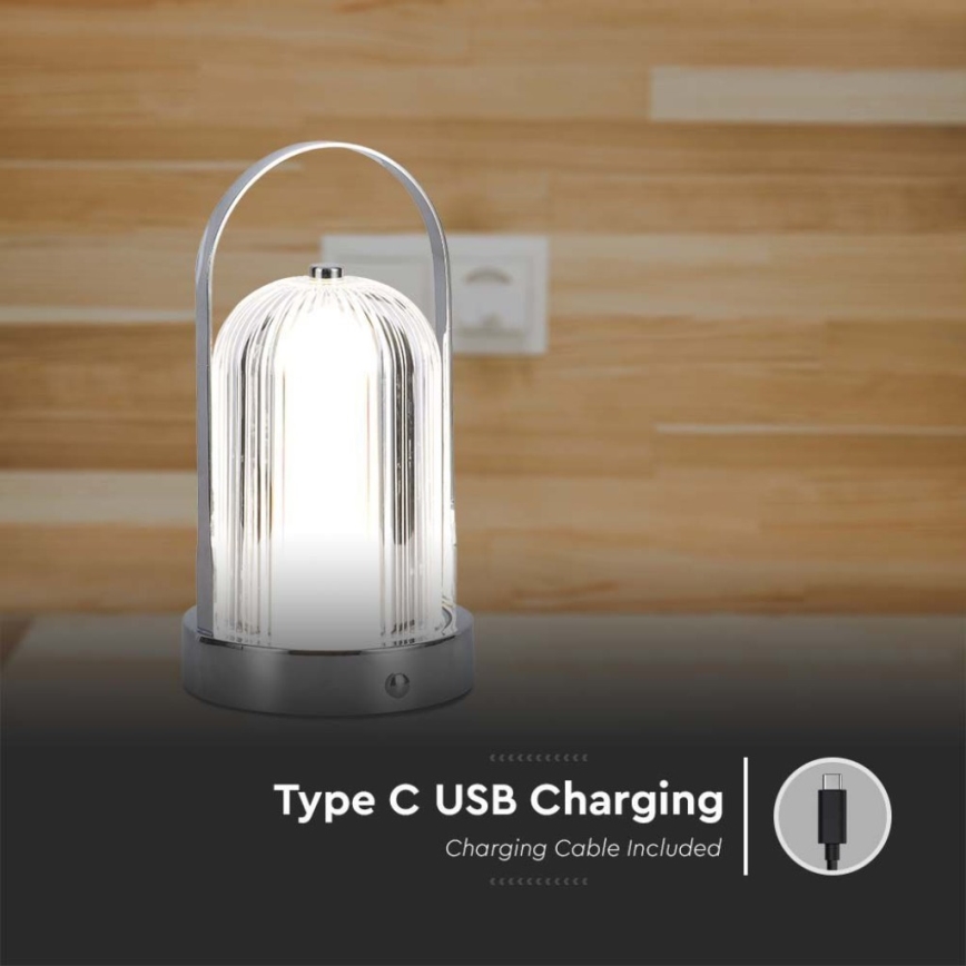 Candeeiro de mesa tátil LED com regulação LED/1W/5V 3000-6000K 1800 mAh cromado mate