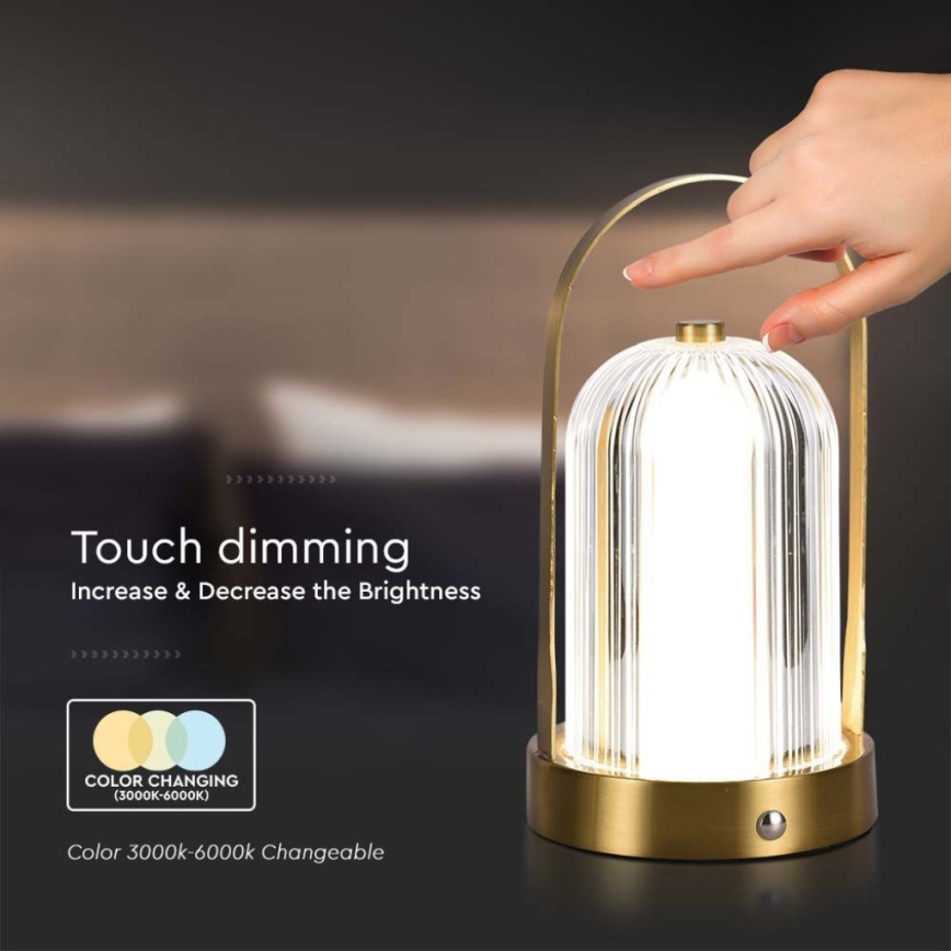 LED Candeeiro de mesa tácil recarregável com regulação LED/1W/5V 3000-6000K 1800 mAh dourada