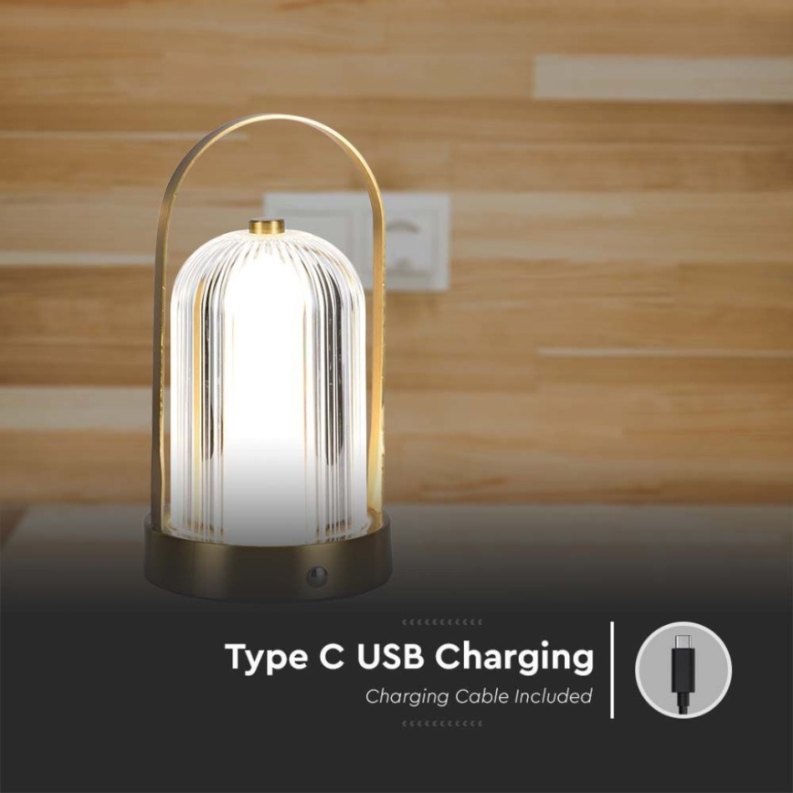 LED Candeeiro de mesa tácil recarregável com regulação LED/1W/5V 3000-6000K 1800 mAh dourada