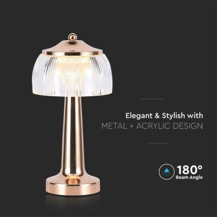 LED Candeeiro de mesa tácil recarregável com regulação LED/1W/5V 3000-6000K 1800 mAh Rosa dourado