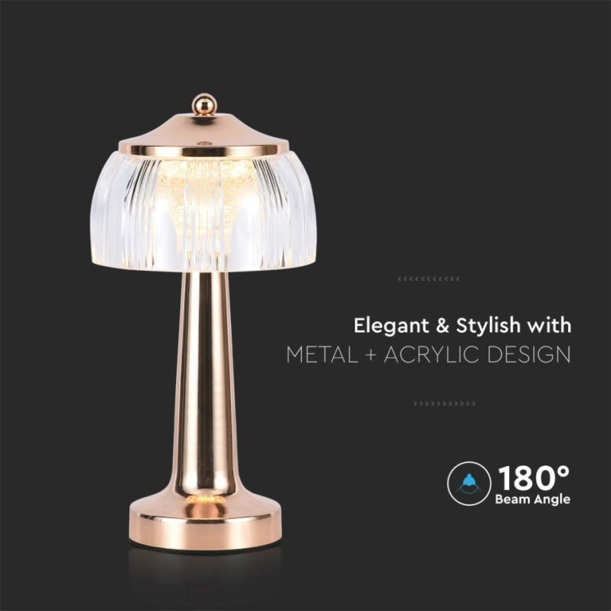 LED Candeeiro de mesa tácil recarregável com regulação LED/1W/5V 3000-6000K 1800 mAh Rosa dourado