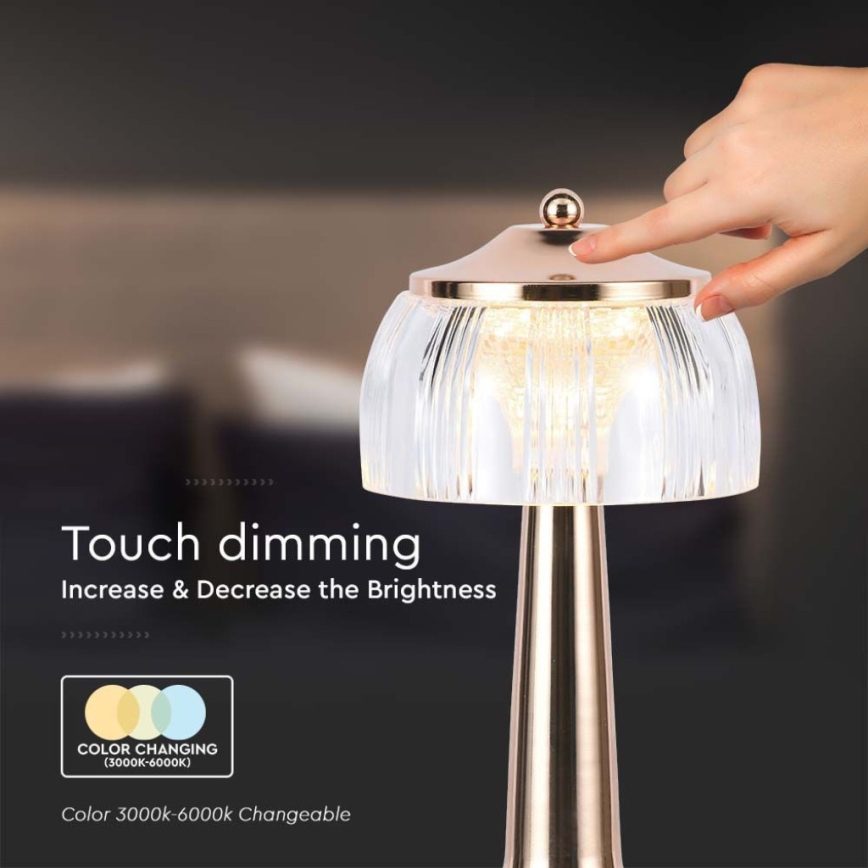 LED Candeeiro de mesa tácil recarregável com regulação LED/1W/5V 3000-6000K 1800 mAh Rosa dourado