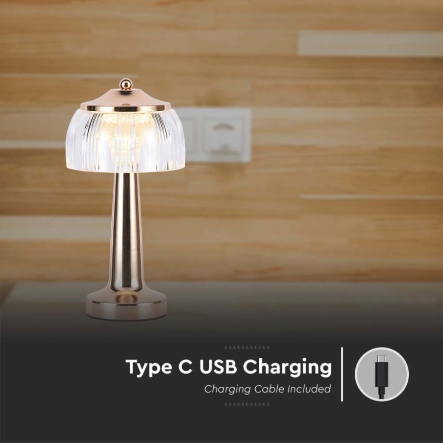 LED Candeeiro de mesa tácil recarregável com regulação LED/1W/5V 3000-6000K 1800 mAh Rosa dourado
