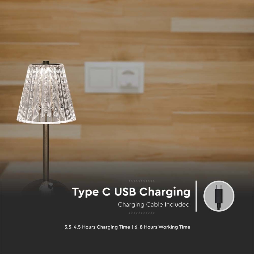 Candeeiro de mesa tátil LED com regulação LED/2,4W/5V 3000-6000K 1800 mAh cromado brilhante