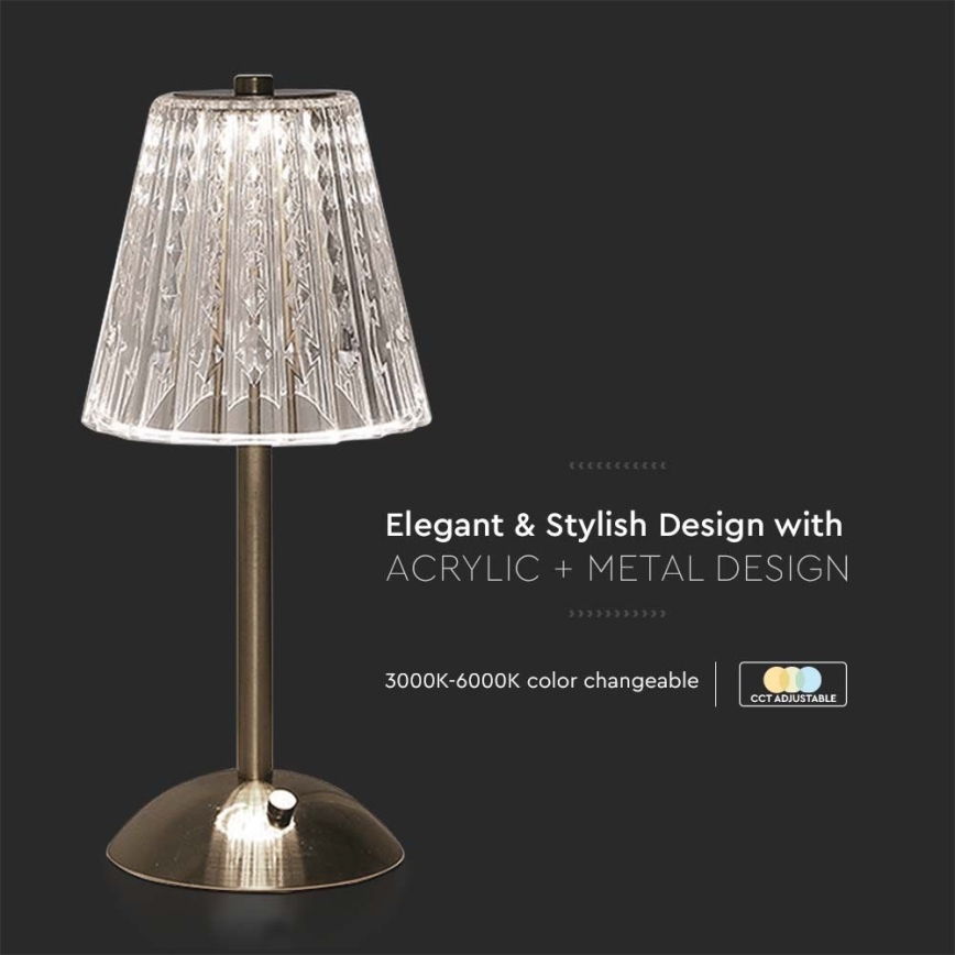 Candeeiro de mesa tátil LED com regulação LED/2,4W/5V 3000-6000K 1800 mAh cromado brilhante
