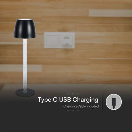 Candeeiro de mesa tátil LED com regulação LED/3W/5V 3000K 1800 mAh preto