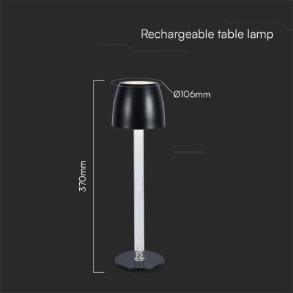 Candeeiro de mesa tátil LED com regulação LED/3W/5V 3000K 1800 mAh preto