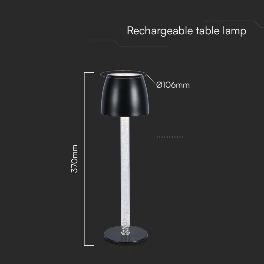 Candeeiro de mesa tátil LED com regulação LED/3W/5V 3000K 1800 mAh preto