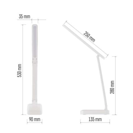Candeeiro de mesa LED com regulação LED/5W/3,7V 3000K/4000K/6500K 800mAh branco