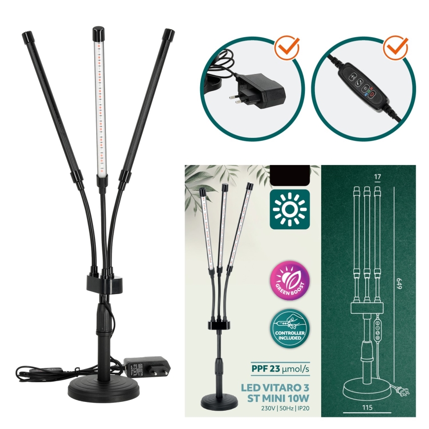 LED Regulação flexible candeeiro de mesa para o cultivo de plantas VITARO 3xLED/10W/230V preto