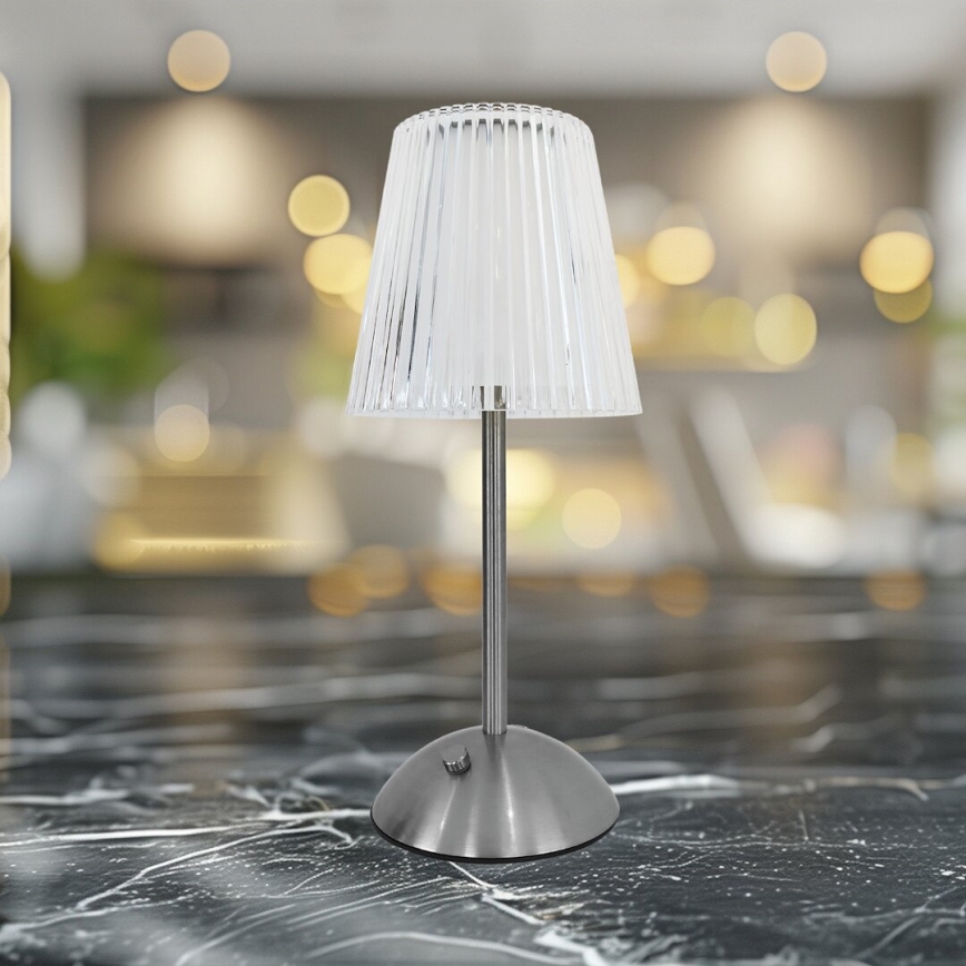 Candeeiro de mesa LED e tátil com regulação ELBA LED/1,6W/800 mAh cromado mate/transparente