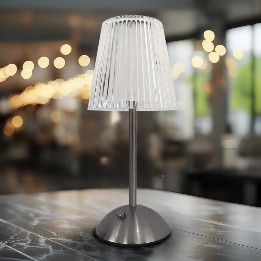 Candeeiro de mesa LED e tátil com regulação ELBA LED/1,6W/800 mAh cromado mate/transparente