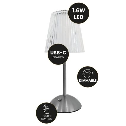 Candeeiro de mesa LED e tátil com regulação ELBA LED/1,6W/800 mAh cromado mate/transparente