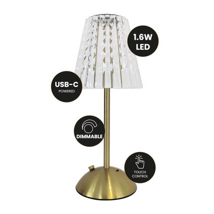 Candeeiro de mesa LED e tátil com regulação ELBA LED/1,6W/800 mAh 3000/4000/6000K dourado/transparente