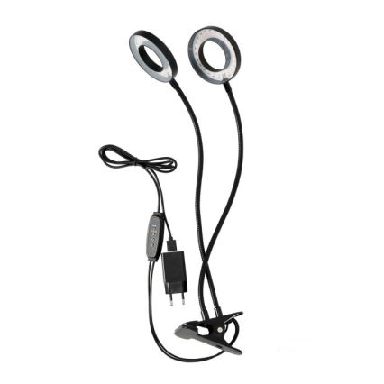 Candeeiro de mesa LED flexível regulável com clip para plantas de cultivo VITARO 2xLED/4W/230V preto