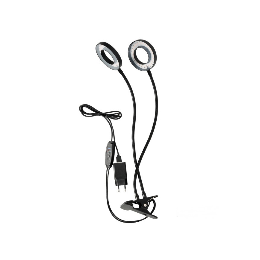 Candeeiro de mesa LED flexível regulável com clip para plantas de cultivo VITARO 2xLED/4W/230V preto