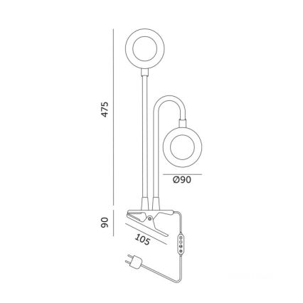 Candeeiro de mesa LED flexível regulável com clip para plantas de cultivo VITARO 2xLED/4W/230V preto