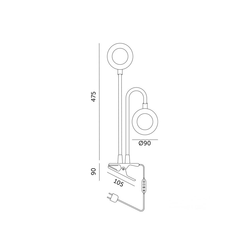 Candeeiro de mesa LED flexível regulável com clip para plantas de cultivo VITARO 2xLED/4W/230V preto