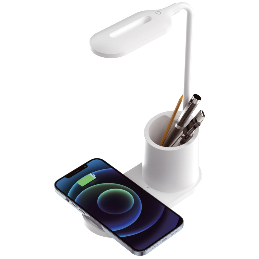 Candeeiro de mesa LED LED/3W/5V com carregamento sem fios branco